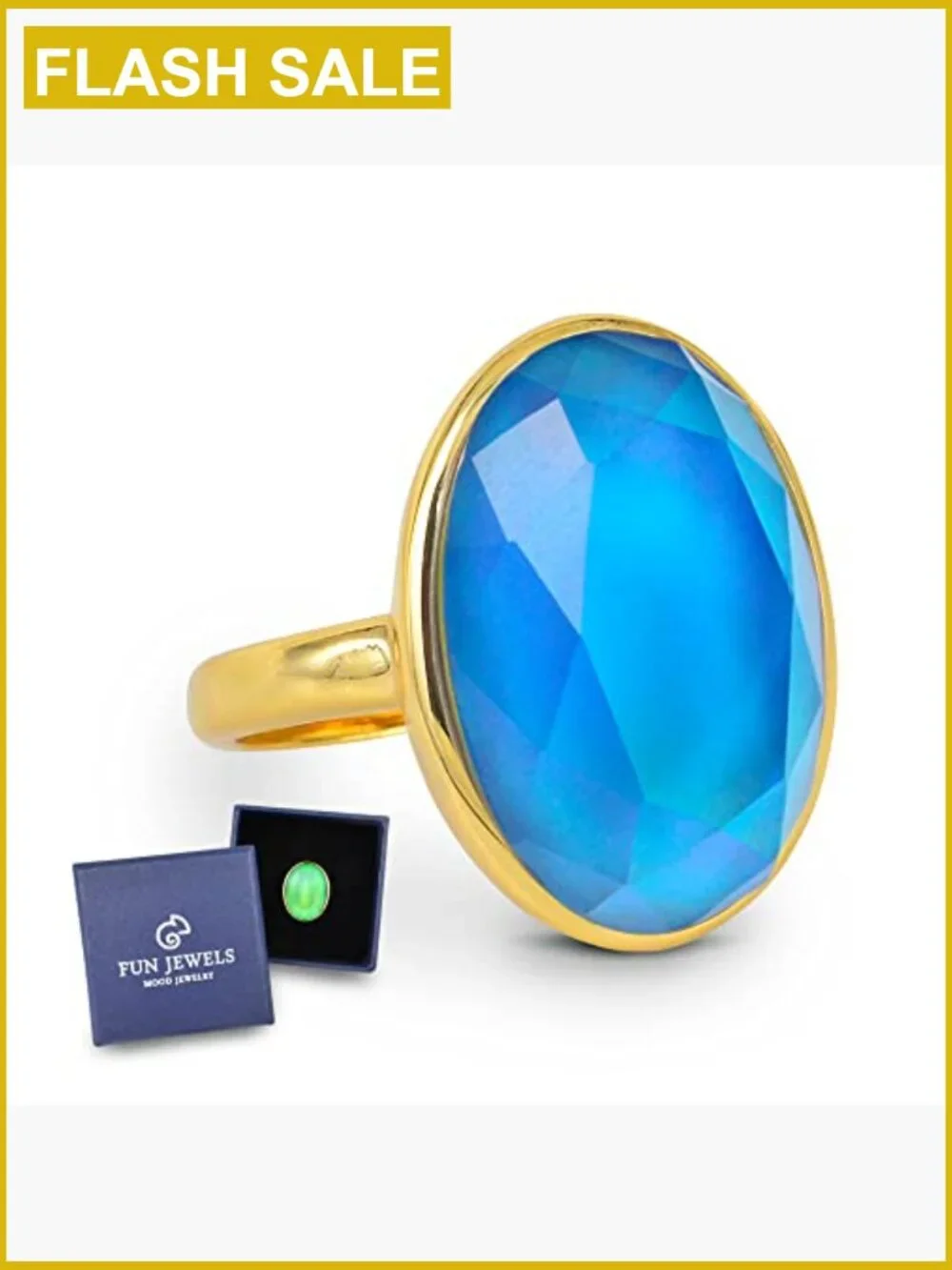 Facet Crystal Oval Mood Ring 18K Gold Plated Adjustable